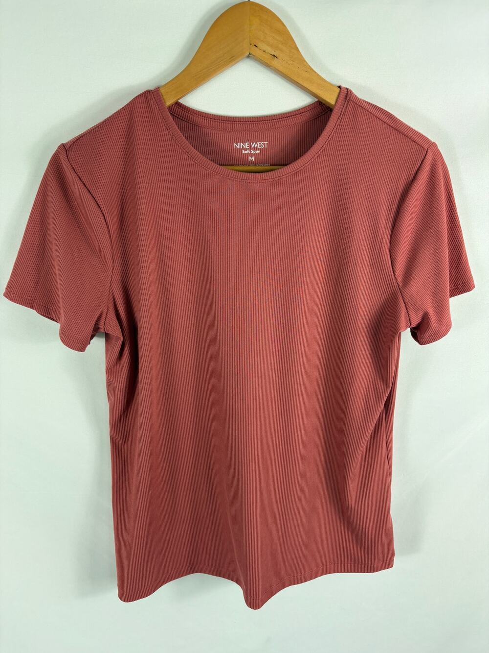 Nine West Soft Spun Ribbed Short Sleeve Top Size Medium
